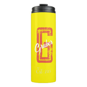 Yellow Retro Minimalist Modern Monogram Name  Thermal Tumbler