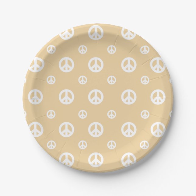 Yellow Retro peace sign birthday Paper Plates (Front)