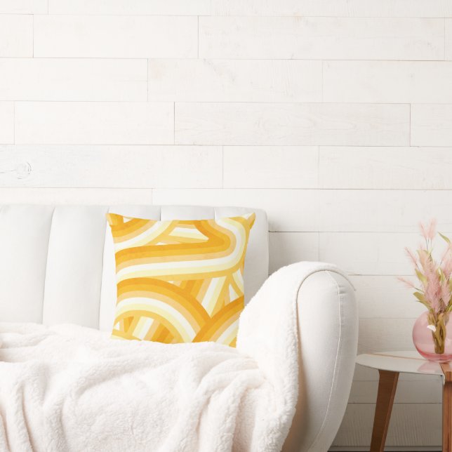 Yellow Retro Rainbow Stripes Pattern Cushion (Couch)