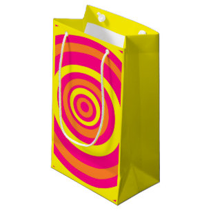 Yellow Retro Style Gift Bag With Orange and Pink