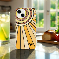 Yellow Retro sun rays Custom monogram letter