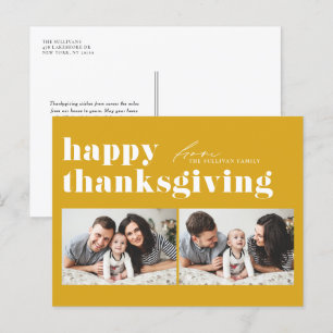 Yellow Retro Typography Happy Thanksgiving Photo  Holiday Postcard