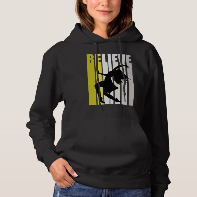 Yellow Retro Womens Believe Dance Motivational Ins Hoodie (Front)