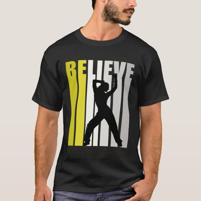Yellow Retro Womens Believe Dance Motivational Ins T-Shirt (Front)