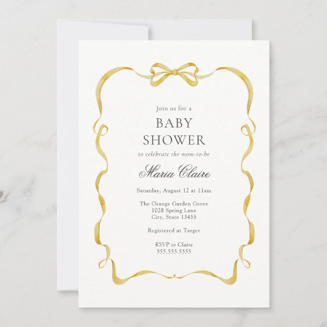 Yellow Ribbon and Bows Baby Shower Invitation (Front)