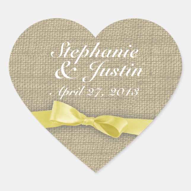 Yellow Ribbon and Burlap Heart Sticker (Front)