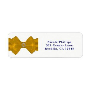 Yellow Ribbon Bow & Diamonds Chic Glam Invitation Return Address Label