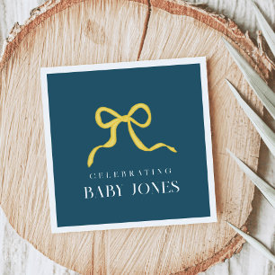 Yellow Ribbon Dark Teal Baby Shower Napkin