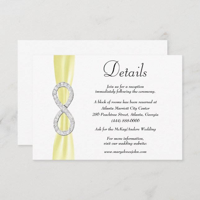 Yellow Ribbon Diamond Infinity Wedding Details Enclosure Card (Front/Back)