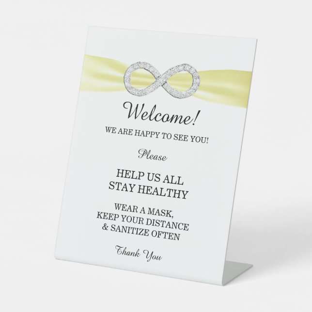 Yellow Ribbon Diamond Infinity Wedding Safety Pedestal Sign (Front)