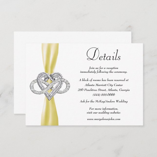 Yellow Ribbon Infinity Heart Wedding Details Enclosure Card (Front/Back)
