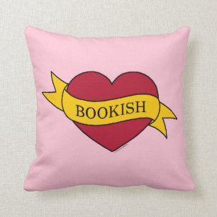 Yellow Ribbon Pink Bookish Heart Cushion