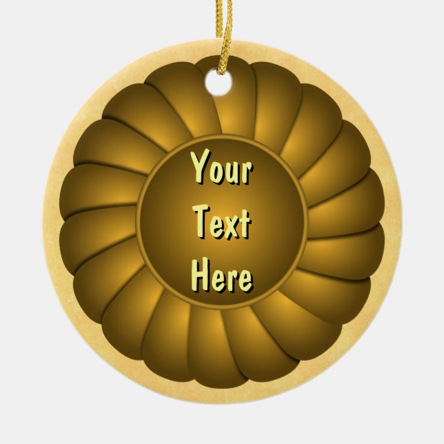 Yellow Ribbon Rosette to Personalise Ceramic Tree Decoration (Front)