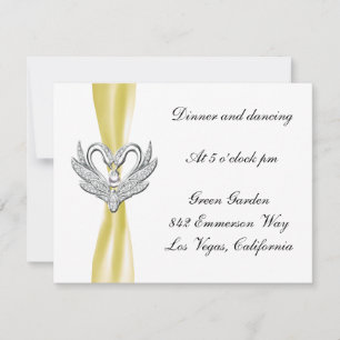 Yellow Ribbon Silver Swans Reception Card