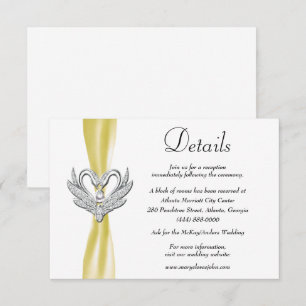 Yellow Ribbon Silver Swans Wedding Details Enclosure Card