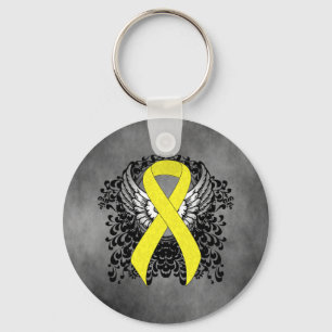 Yellow Ribbon with Wings Key Ring