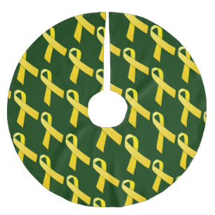 Yellow Ribbons Tiled Pattern Brushed Polyester Tree Skirt