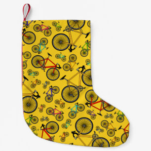 Yellow road bikes small christmas stocking