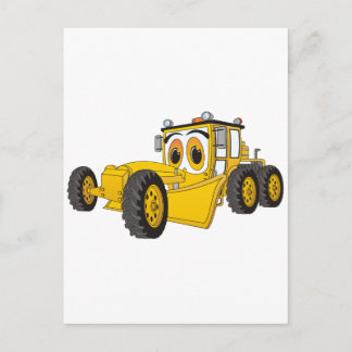 Yellow Road Grader Cartoon Postcard