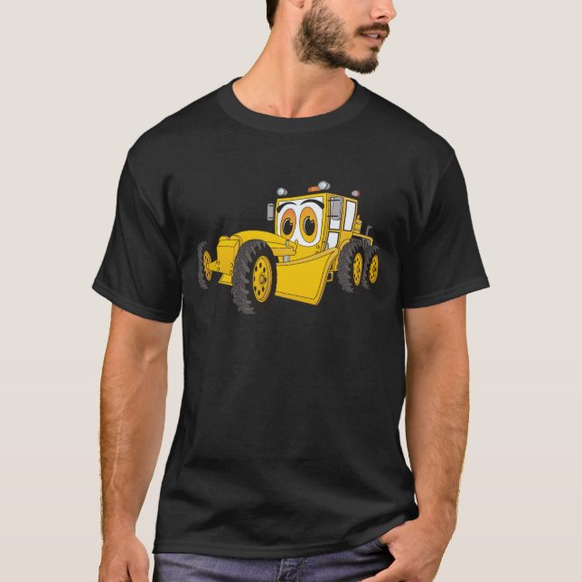 Yellow Road Grader Cartoon T-Shirt (Front)
