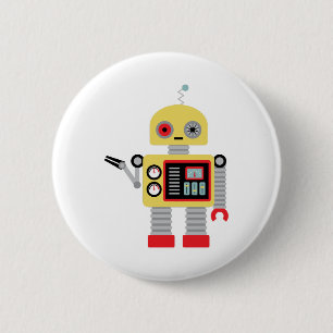 Yellow Robot 6 Cm Round Badge
