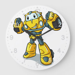 Yellow robot cartoon Choose background colour Large Clock