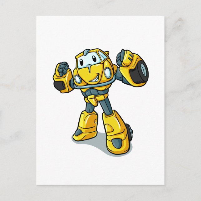 Yellow robot cartoon|Choose background colour Postcard (Front)