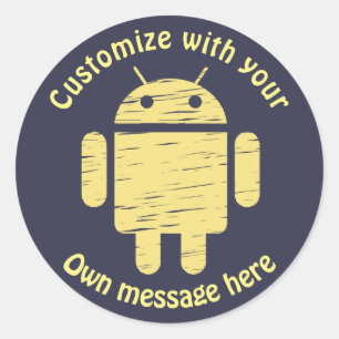 Yellow Robot Custom Text Classic Round Sticker