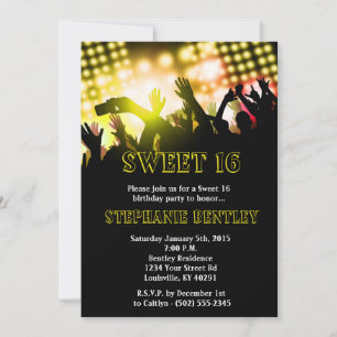 Yellow Rock Star Sweet 16 Birthday Invitation