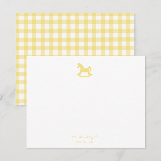 Yellow Rocking Horse Boy Girl Nursery  Thank You Card (Front/Back)