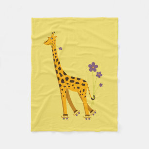 Yellow Roller Skating Funny Cartoon Giraffe Fleece Blanket