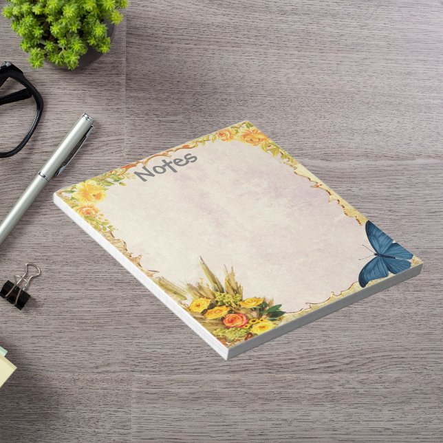 Yellow Rose and Blue Butterfly Small Personalised Notepad (Yellow Rose and Blue Butterfly Small Personalized Notepad)