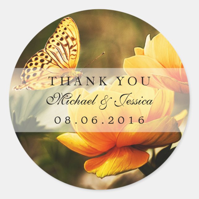 Yellow Rose and Butterfly Wedding Favour Stickers (Front)