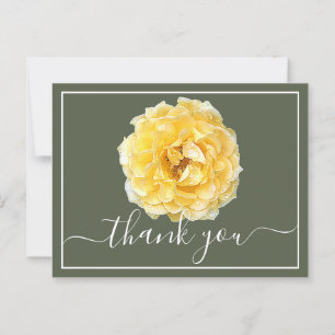 Yellow Rose And Dew Drops Green Backdrop Thank You Postcard
