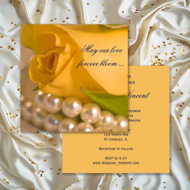 Yellow Rose and Pearls Wedding Invitation (Creator Uploaded)