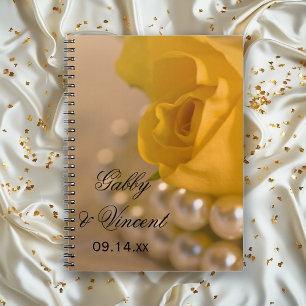 Yellow Rose and White Pearls Wedding Guest Book