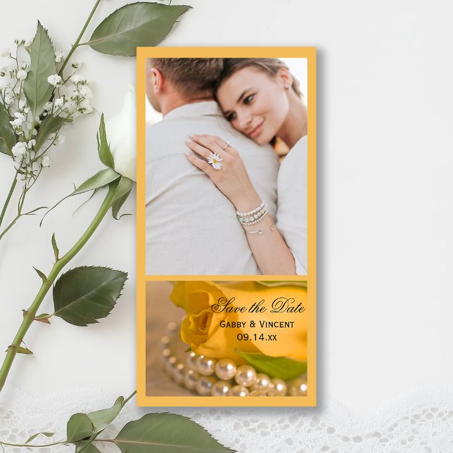Yellow Rose and White Pearls Wedding Save the Date (Creator Uploaded)