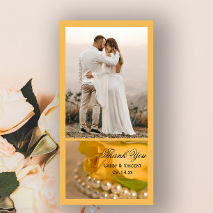 Yellow Rose and White Pearls Wedding Thank You Card