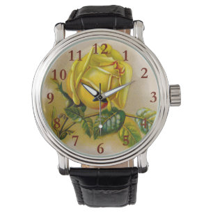 Yellow Rose Antique Vintage Print Fine Art Watch