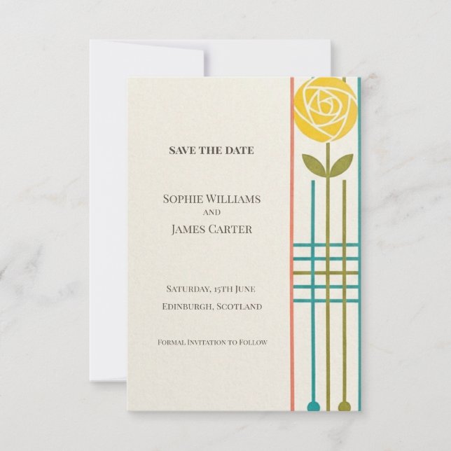 Yellow Rose Art Deco Save The Date (Front)