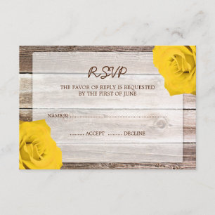 Yellow Rose Barn Wood Wedding RSVP Response Card