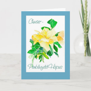 Yellow Rose Birthday Card, Sister Welsh Greeting Card