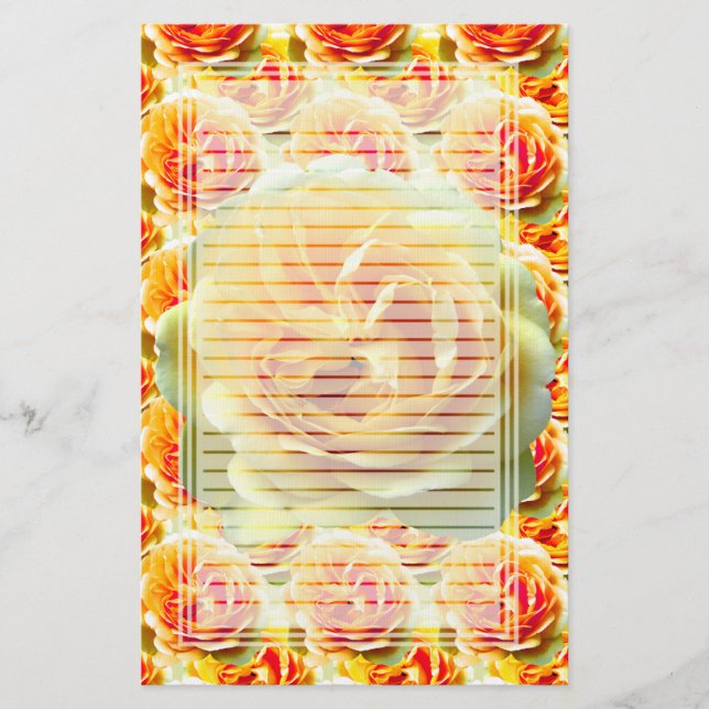 Yellow Rose Bloom Lined Stationery (Front)