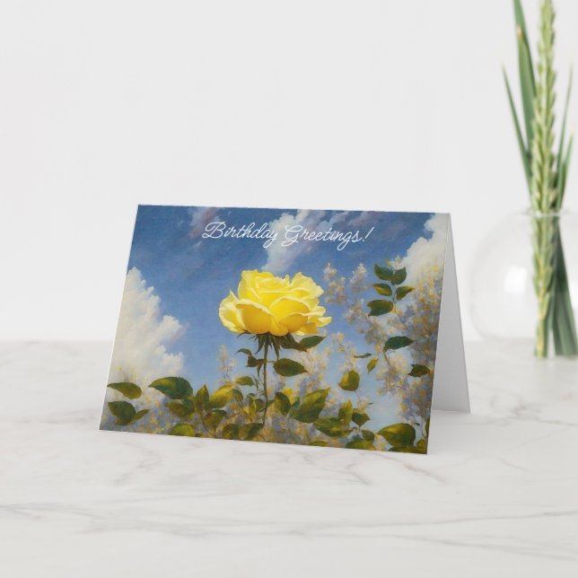 Yellow Rose Blue Sky Garden Birthday Card (Front)