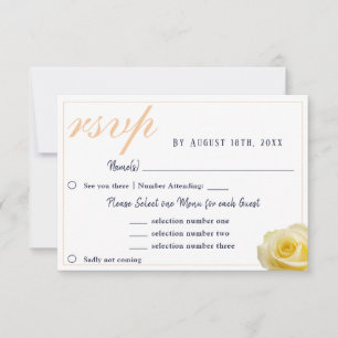 Yellow Rose Blue Wedding Menu Choice RSVP Card