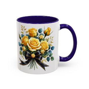 Yellow Rose Bouquet Mug Elegant Floral Gift