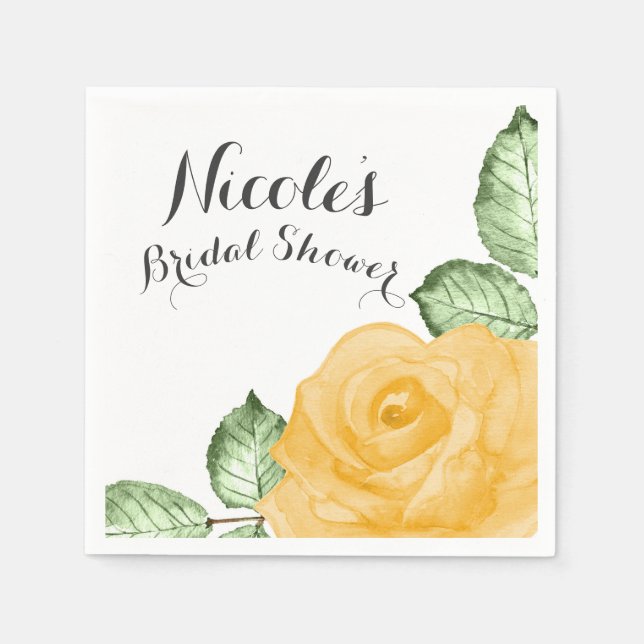 Yellow Rose Bridal Shower Elegant Party Wedding Napkin (Front)