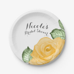 Yellow Rose Bridal Shower Elegant Party Wedding Paper Plate