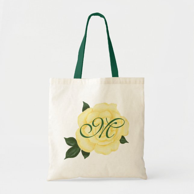 Yellow Rose, Bridesmaid Monogram Tote Bags (Front)