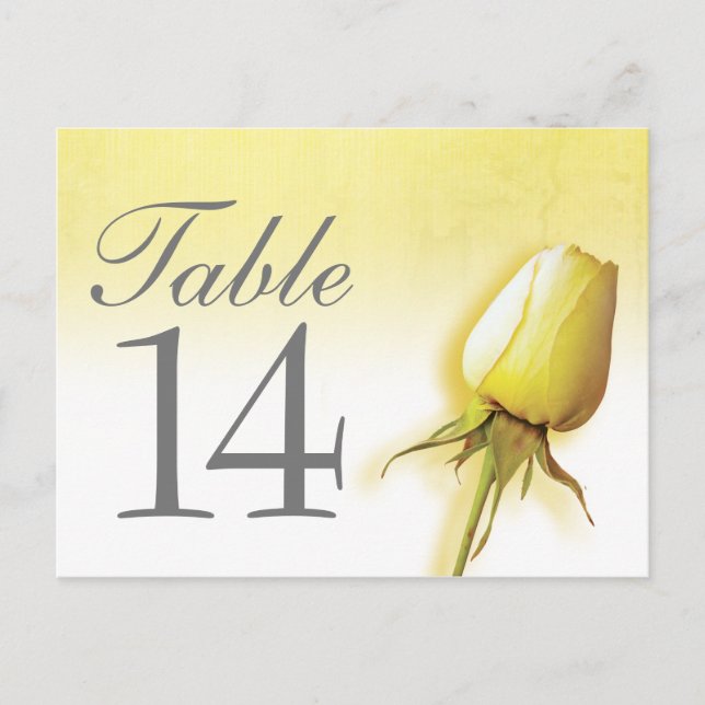 Yellow rose bud wedding table number  postcard (Front)